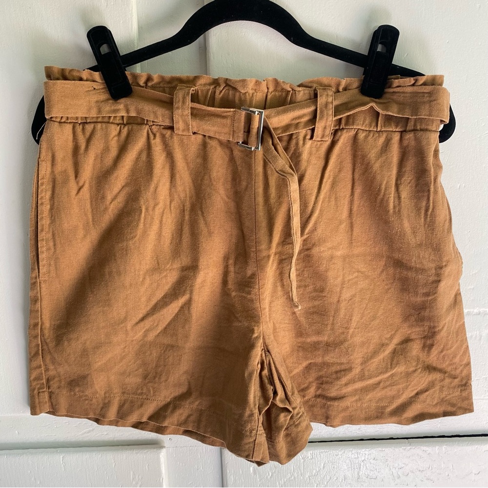 Jules & Leopold Camel High-Waist Paperbag Belted Shorts Linen Blend M
